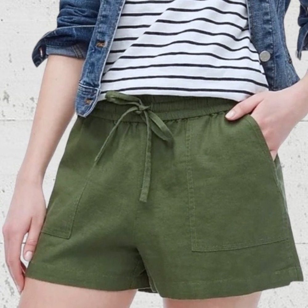 J.Crew‎ Woman's Seaside Green Linen Blend Drawstring Elastic Waist Shorts- XS